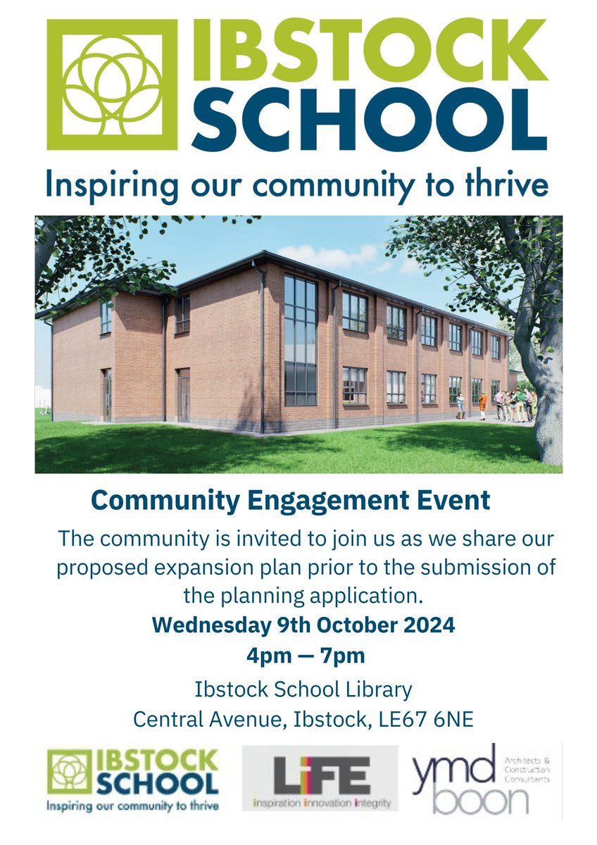 Ibstock School would like to invite you to a Community Engagement Event on Wednesday 9 October 2024 to discuss our proposed expansion plan. We look forward to seeing you there.