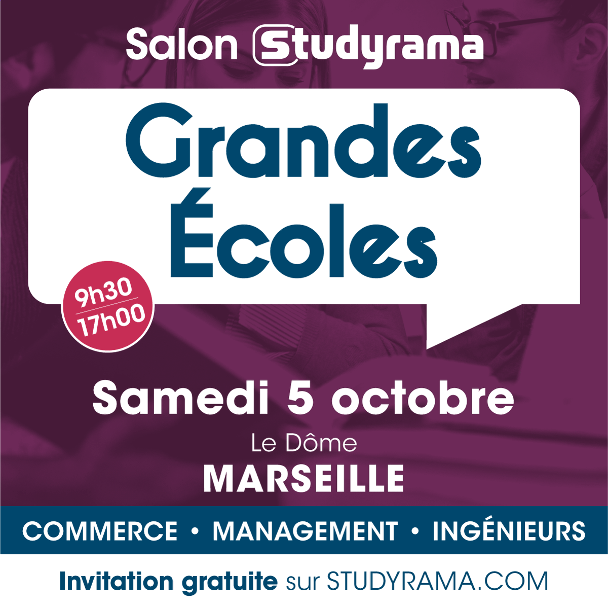 CPE Lyon sera présente au salon <a href="/studyrama/">Studyrama</a> à Marseille ce week-end, sur le stand 18/19 ! 
Pour infos :
📅Le Samedi 5 octobre
⏲9H30 - 17H
📍LE DÔME, 48 Avenue de Saint-Just, 13004 Marseille, sur le stand 18/19 !
Inscrivez-vous gratuitement : bit.ly/4eMY3Rm