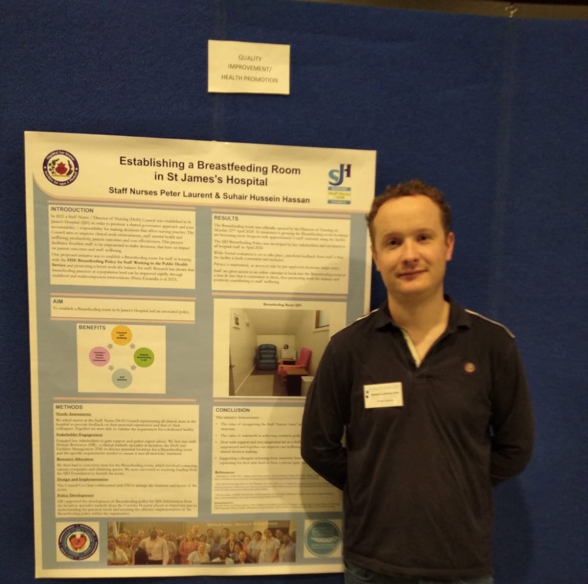 SJHDoN's tweet image. Congratulations to @petermlaurent presenting #SJHNursing DoN Staff Nurse Council poster at the ALCI conference this morning .. A QI initiative initiated, designed, progressed &amp;amp; completed by the Staff Nurse Council 🌸 #Empowered #SharedGovernance @stjamesdublin @pathway_team