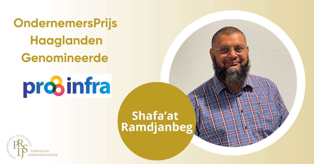 Vandaag onze 7e genomineerde voor: Shafa'at Ramdjanbeg. Ondernemer bij Pro Infra, een civieltechnisch advies- en ingenieursbureau. Als directeur vindt Shafa’at het ontzettend leuk om zijn mensen te coachen en het beste uit het team te halen. 
#ondernemersprijs #genomineerd