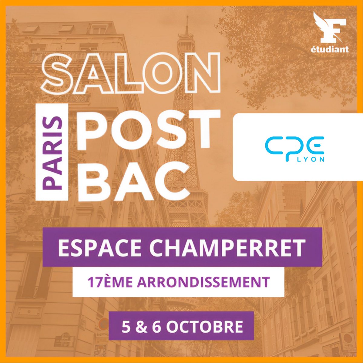 CPE Lyon (@cpelyon) on Twitter photo CPE Lyon sera présente au salon post-bac <a href="/Figaro_Etudiant/">Le Figaro Étudiant</a> à Paris ce week-end, sur le stand 141 !
📅 Le 5 et 6 octobre
⏲Samedi : 10H- 18H / Dimanche : 10H - 17H
📍Espace Champerret, 6 Rue Jean Oestreicher, 75017 Paris !
Pour s'inscrire👉 bit.ly/3zLEPN0 CPE Lyon sera présente au salon post-bac <a href="/Figaro_Etudiant/">Le Figaro Étudiant</a> à Paris ce week-end, sur le stand 141 !
📅 Le 5 et 6 octobre
⏲Samedi : 10H- 18H / Dimanche : 10H - 17H
📍Espace Champerret, 6 Rue Jean Oestreicher, 75017 Paris !
Pour s'inscrire👉 bit.ly/3zLEPN0