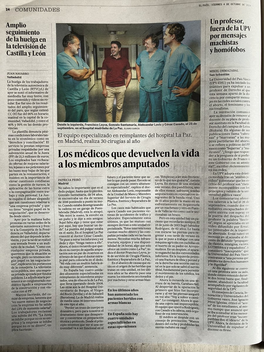 Los médicos que devuelven la vida a los miembros amputados vía <a href="/el_pais/">EL PAÍS</a> <a href="/DrCasadoCPLT/">Dr. César Casado</a> <a href="/cplasticalapaz/">Cirugía Plástica H.U. La Paz</a> <a href="/SECPREorg/">SECPRE</a>