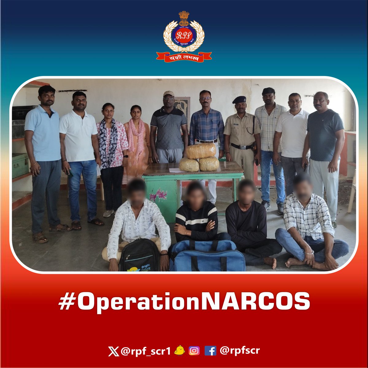 rpf_scr1 (@rpf_scr1) on Twitter photo The Anti-Drug Team of #RPF Secunderabad successfully seized 15 Kgs. of Dry Ganja, valued at ₹ 3.75 Lakh, and apprehended 4 Drug Peddlers transporting the contraband via train. #OperationNARCOS #ActionAgainstDrugs #saynotodrugs
<a href="/RPF_INDIA/">RPF INDIA</a> <a href="/rpfscr_sc/">RPF Secunderabad DIV</a> <a href="/SCRailwayIndia/">South Central Railway</a> <a href="/RailMinIndia/">Ministry of Railways</a> The Anti-Drug Team of #RPF Secunderabad successfully seized 15 Kgs. of Dry Ganja, valued at ₹ 3.75 Lakh, and apprehended 4 Drug Peddlers transporting the contraband via train. #OperationNARCOS #ActionAgainstDrugs #saynotodrugs
<a href="/RPF_INDIA/">RPF INDIA</a> <a href="/rpfscr_sc/">RPF Secunderabad DIV</a> <a href="/SCRailwayIndia/">South Central Railway</a> <a href="/RailMinIndia/">Ministry of Railways</a>