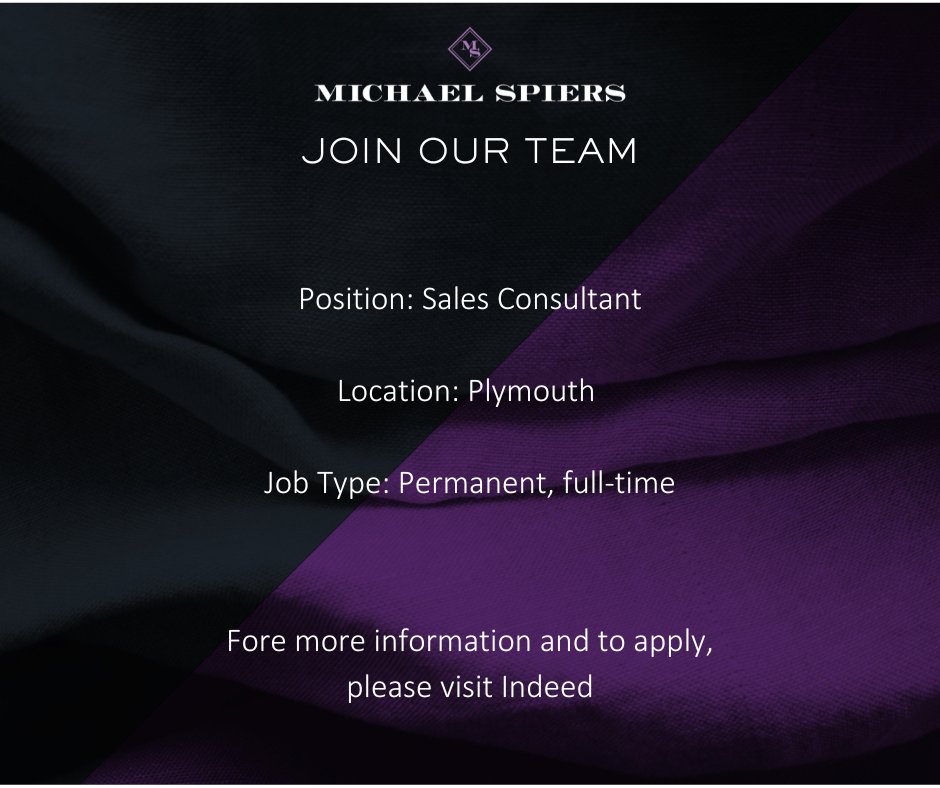 We're looking for some sparkling new talent at our stunning Plymouth showroom. To apply for this role and become a part of the Michael Spiers Family, please visit Indeed or follow the link below.

tinyurl.com/MS-Plymouth-Sa…
#southwest #plymouth #MichaelSpiers