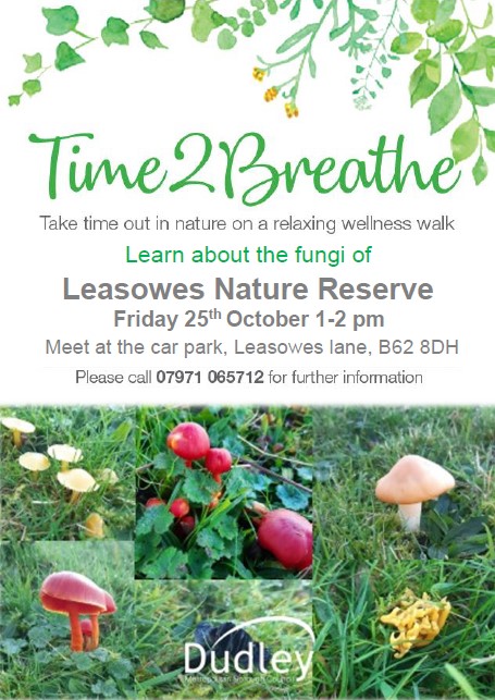 Our Autumnal Time 2 Breathe walks continue with a visit to Leasowes Nature Reserve this month where we'll be looking for some interesting fungi 🍄 We hope to see you there 💚 <a href="/DiscoverDudley/">Discover Dudley</a>