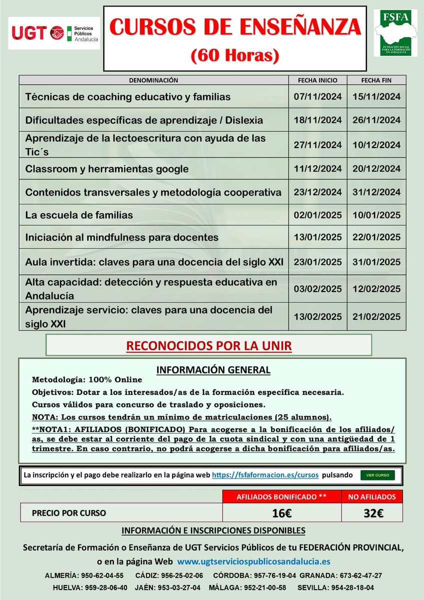 FORMACIÓN 
Cursos de Enseñanza.
#UGT #esenciales