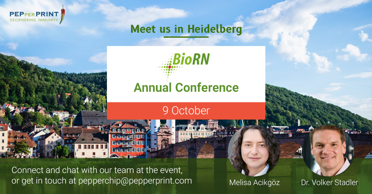 🚨 Less than a week until <a href="/BioRNCluster/">BioRN Life Science Cluster Rhine-Neckar</a>'s Annual Conference in Heidelberg! Stop by our booth to chat with our team about how our #PeptideMicroarrays and new #TCell services can support your research. Learn more about the event &amp; register here 👉 eu1.hubs.ly/H0cQZLM0