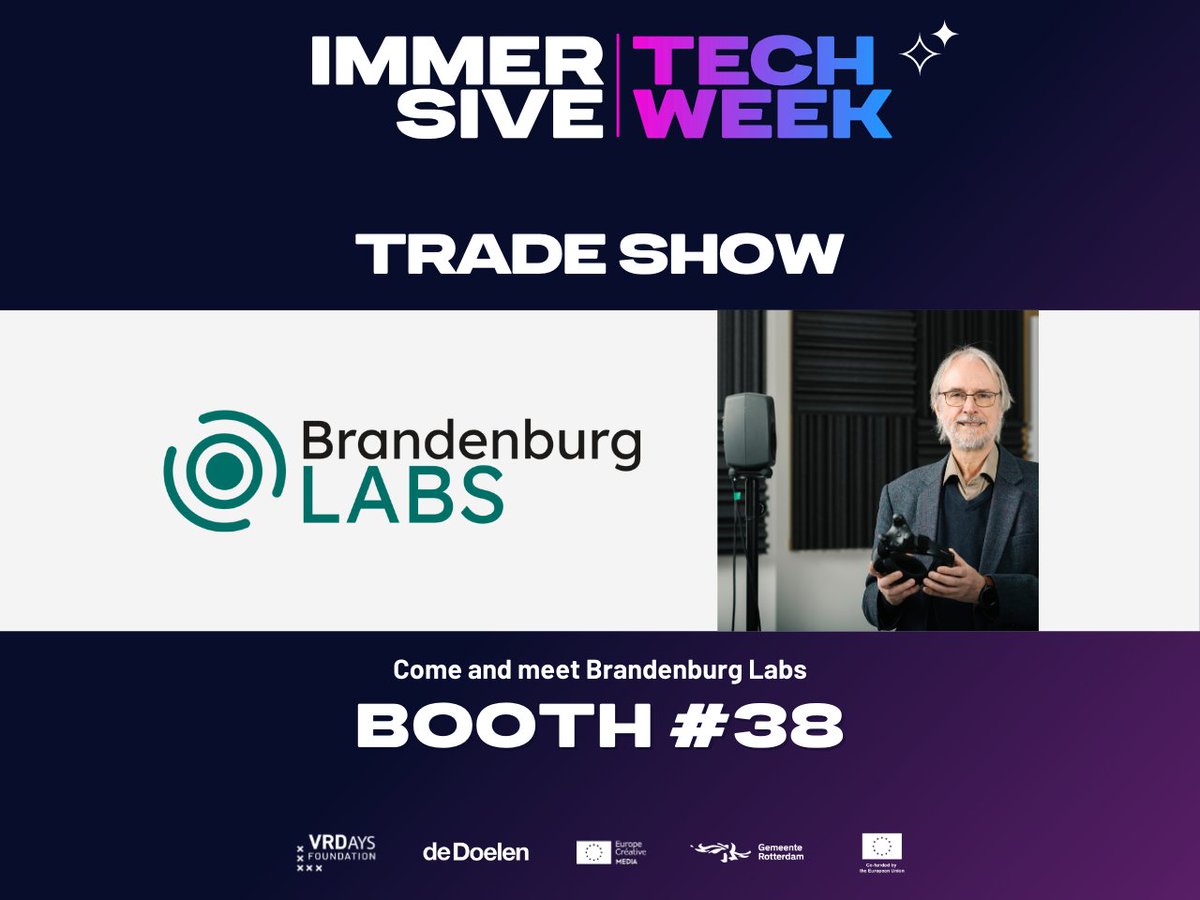 VRDays Foundation (@vrdays) on Twitter photo Meet the pioneers of immersive sound: <a href="/BrandenburgLabs/">Brandenburg Labs GmbH</a>🎧
See and hear how they are advancing spatial audio across industries at #ImmersiveTechWeek.
Secure your pass now: shorturl.at/8hor6
#FutureOfSound #VRDays @deDoelen <a href="/rotterdam/">Gemeente Rotterdam</a> Meet the pioneers of immersive sound: <a href="/BrandenburgLabs/">Brandenburg Labs GmbH</a>🎧
See and hear how they are advancing spatial audio across industries at #ImmersiveTechWeek.
Secure your pass now: shorturl.at/8hor6
#FutureOfSound #VRDays @deDoelen <a href="/rotterdam/">Gemeente Rotterdam</a>