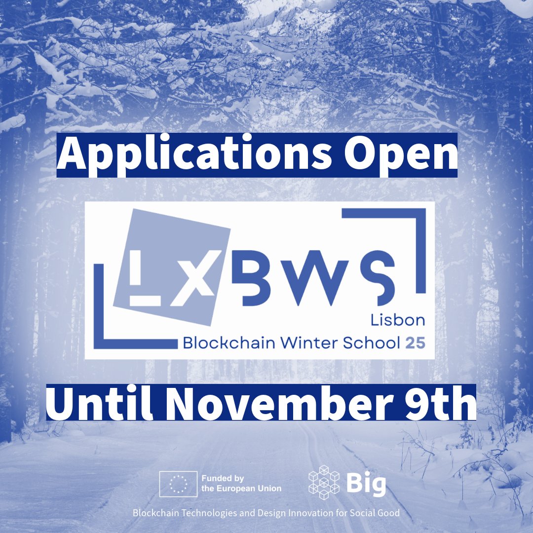 big_tecnico's tweet photo. 📣 Applications are now open for Lisbon Blockchain Winter School 2025! ❄️ Join us Feb 10-14 at 
@istecnico for lectures, practical sessions, and networking focused on blockchain tech. Open to researchers, PhD students, &amp; IT pros. Apply by Nov 9! 👉 https://t.co/Wk1fEP7HJC https://t.co/RWCPcYqVK6