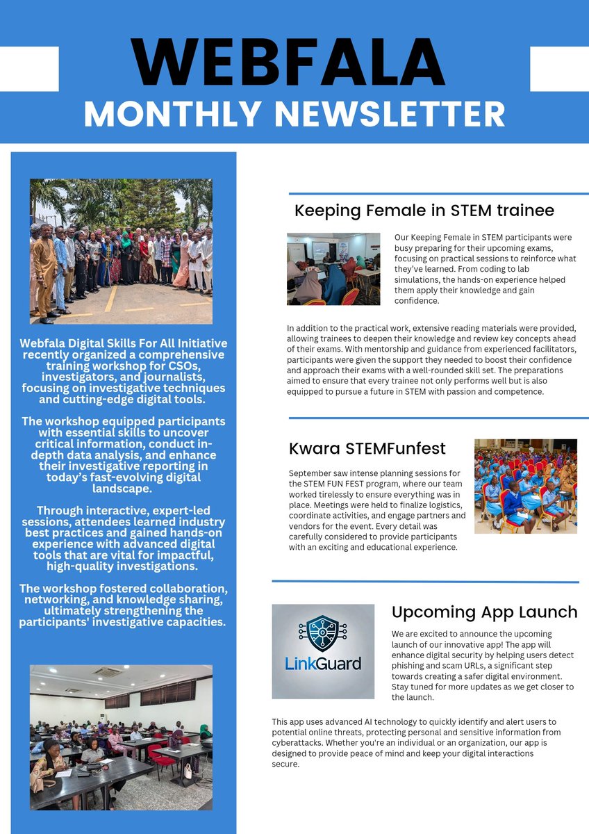 Webfalainitiat1's tweet image. Every month, @webfalainitiative is immersed in exciting developments, upcoming events, and inspiring stories from our programs. 

Our monthly newsletter keeps you connected with the latest in STEM education, digital literacy workshops, and community-building efforts. 

#webfala