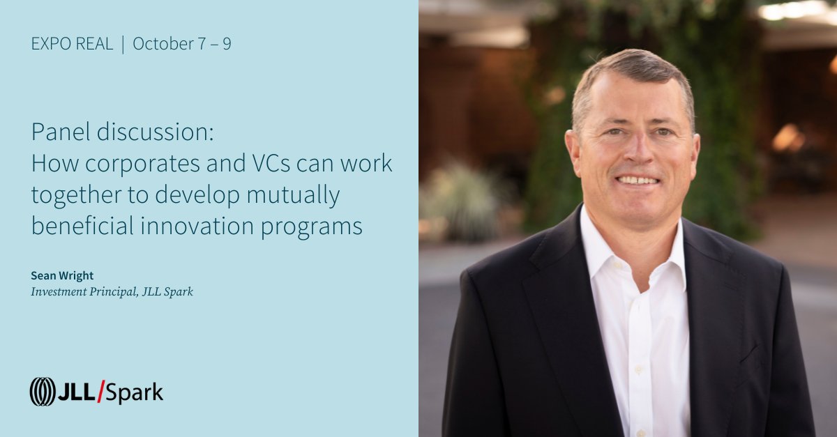 Catch JLL Spark Investment Principal Sean Wright at #EXPOREAL next Tuesday, 11am CET at the Transform &amp; Beyond Stage, Hall A3, where he will be moderating the panel discussion, How corporates and VCs can work together to develop mutually beneficial innovation programs.