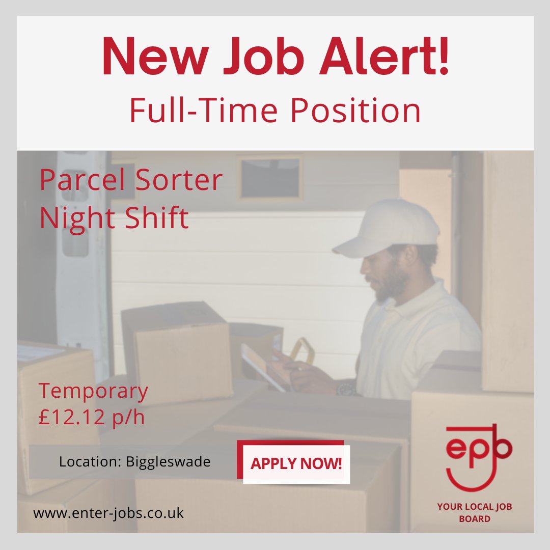 EnterJobs's tweet image. Enterprise Personnel's client is seeking Parcel Sorting Operatives to join their team in their Biggleswade depot.
Apply now via our website!
#parcelsorter #parcelsorting #parcelsorterjobs #operationsmanagement #operative #nightshiftjob #nightshiftwork #biggleswade #bedfordshire