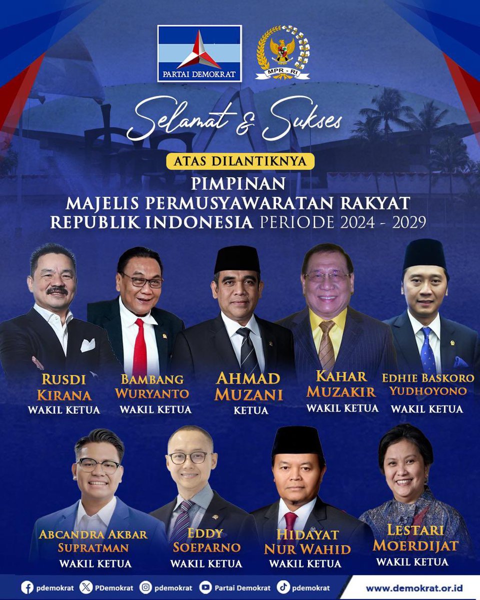 Selamat dan sukses atas dilantiknya pimpinan Majelis Permusyawaratan Rakyat Republik Indonesia <a href="/mprgoid/">MPR RI</a> Periode 2024-2029.