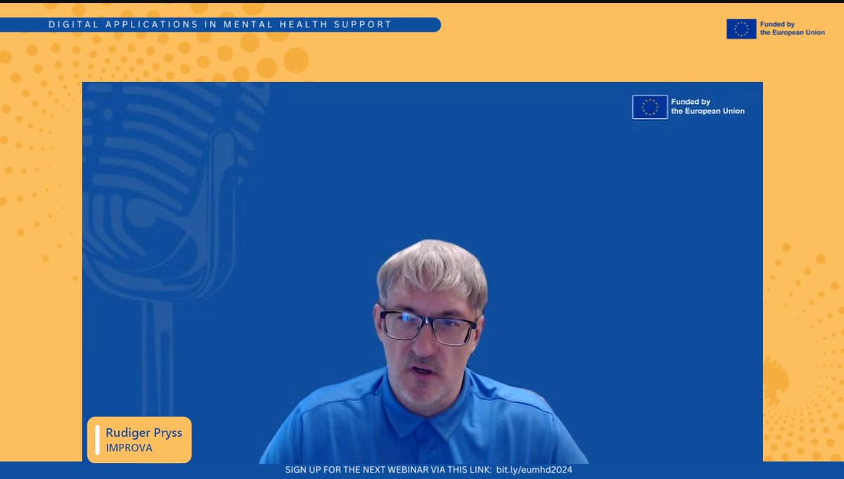 IMPROVA (@improvaeu) on Twitter photo We are live! Rudiger Pryss is representing IMPROVA in the #MentalHealth Dialogues #webinar series! Our panel is discussing the use of #digital applications in #mentalhealthsupport <a href="/ASPbelong/">ASPbelong</a> @reconnectedeu <a href="/HESmile_project/">HorizonSmile</a> <a href="/eu_advance/">ADVANCE Mental Health</a> <a href="/MentBestProject/">MentBest</a> We are live! Rudiger Pryss is representing IMPROVA in the #MentalHealth Dialogues #webinar series! Our panel is discussing the use of #digital applications in #mentalhealthsupport <a href="/ASPbelong/">ASPbelong</a> @reconnectedeu <a href="/HESmile_project/">HorizonSmile</a> <a href="/eu_advance/">ADVANCE Mental Health</a> <a href="/MentBestProject/">MentBest</a>