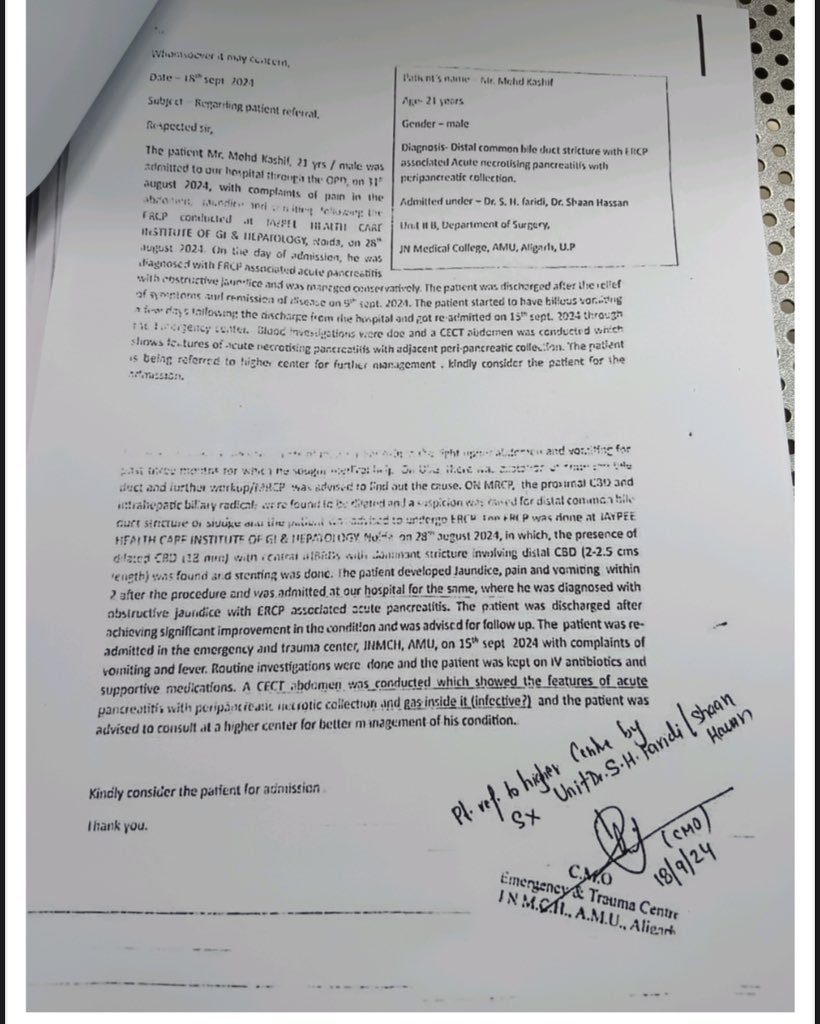 EbaratG's tweet photo. Hello All 
We are collecting fund for our batchmate Mohd. Kashif Khan who is a 3rd year MBBS student (batch2021) JNMC Aligarh is in critical condition and has been admitted to Sir Ganga Ram Hospital New Delhi. He was having CBD stricture for which ERCP was performed 2 month back https://t.co/BQ1arHznkO