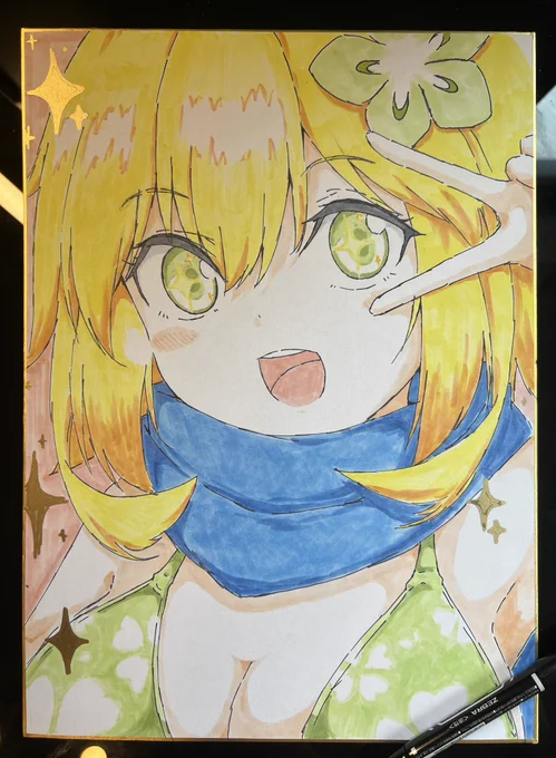 #天使の日 ということで大天使タプちゃん(水着)の色紙をヤフオクに出品させていただいてます!!10月5日の22時頃に終了予定です!!とても良い感じに描けましたのでよろしくお願いします!! 