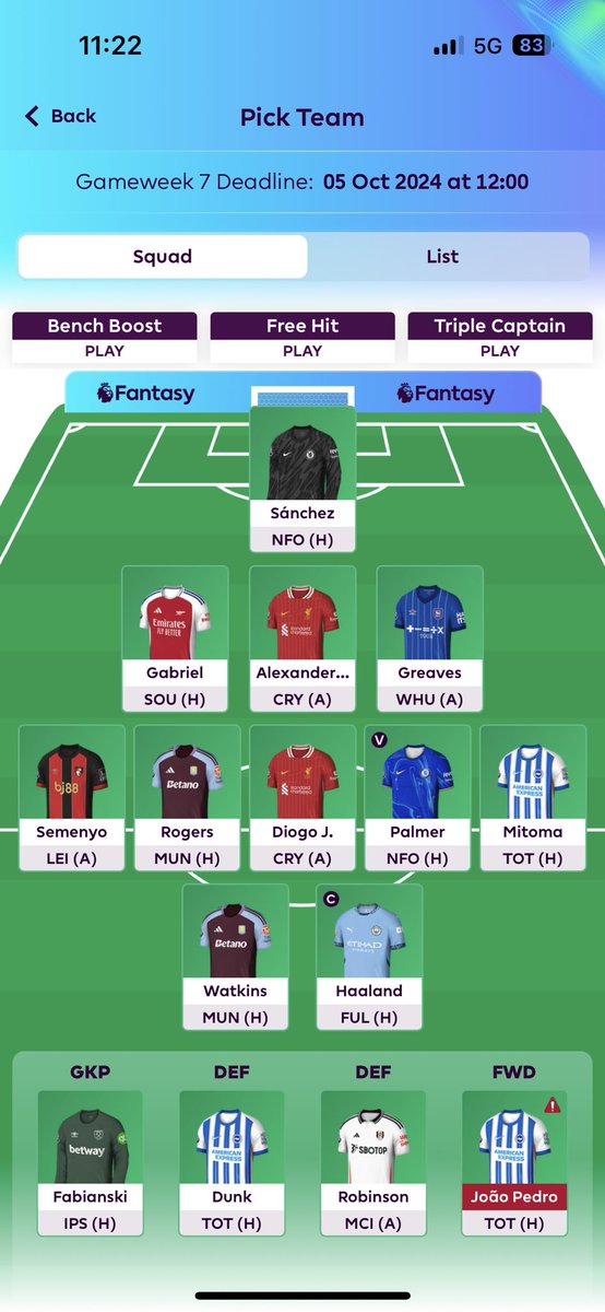 arvidlaudoon's tweet photo. @fplsverigetv Köra ut i vänsterfilen och ta in Havertz + Trossard istället för Mitoma + Watkins. Eller stärka den usla backlinjen? 0.4 i banken 2 fria byten. #Fplsverige #forzajehofas #bränntorpet https://t.co/Lp5w2uFMJ3