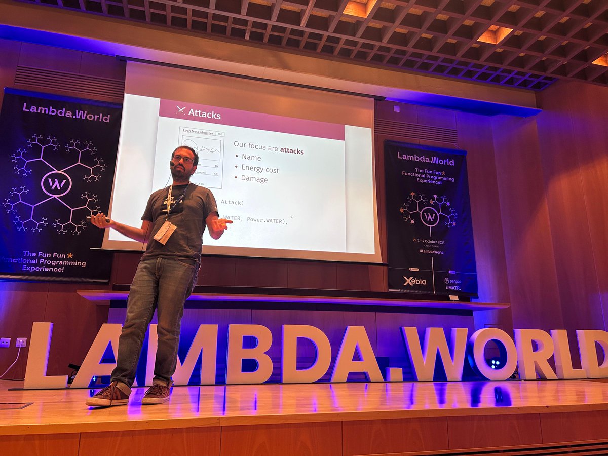 Lambda_World's tweet photo. Happening right now at #LambdaWorld24! 🚀 

Alejandro Serrano Mena is showing us how Kotlin’s continuations &amp; coroutines let you represent actions as data without losing regular syntax. 

Whether you use Kotlin or not, this talk is packed with insights! 💡 #Kotlin #FP https://t.co/anXkMl7oFH
