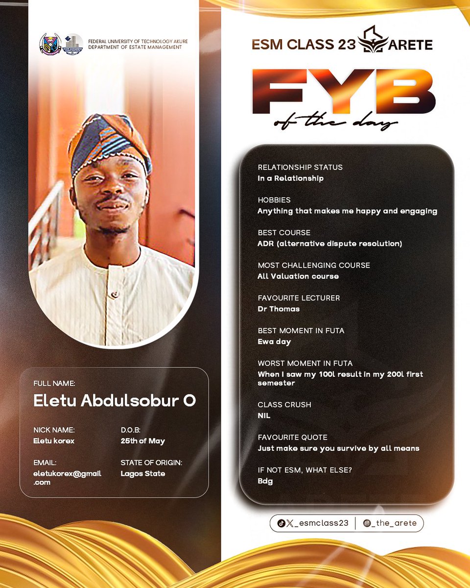 Esmclass23's tweet photo. Meet Eletu, the Arete of the day.

Eletu is the kind of person who brightens up any room with his positive energy. He's that rare combination of someone who genuinely cares about others and always goes out of his way to help, no matter how busy he is. https://t.co/U8kTBQAxR0