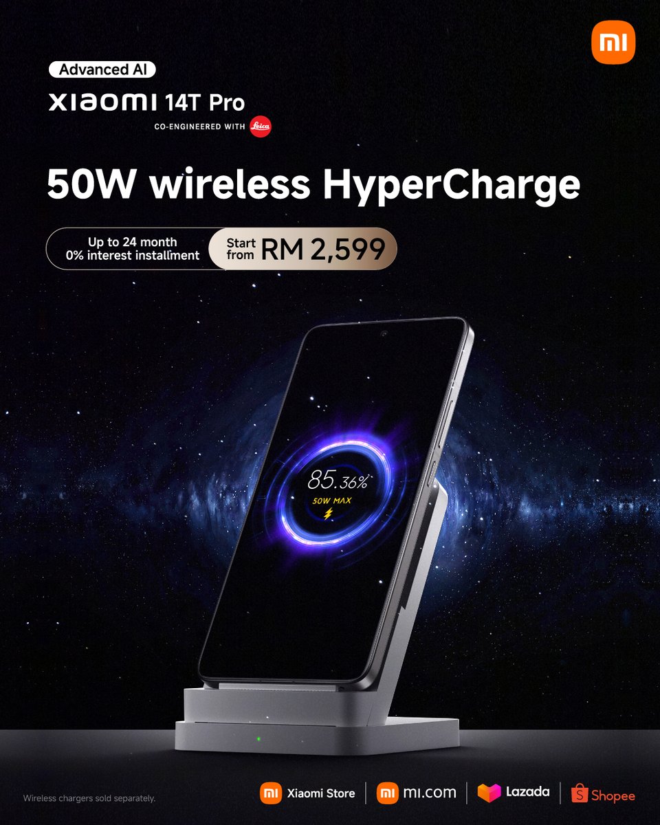 XiaomiMalaysia's tweet photo. Cut the cord and untangle the hassle! #Xiaomi14TPro’s 50W wireless HyperCharge allows you to be free of wires without sacrificing speed.⚡

Stay connected, stay wireless!

Get yours today:  https://t.co/abW9xhIZyj

#Xiaomi14TSeries #OnlyAtNight #AdvanceAI https://t.co/XP4eTyOiVc