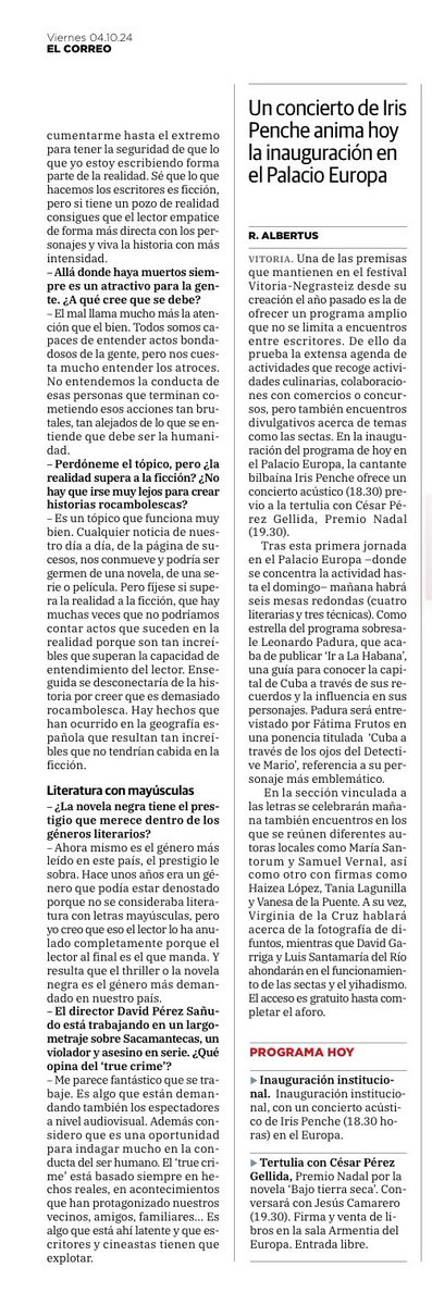 VNegrasteiz's tweet image. 🔴 No os podéis perder la entrevista que le realiza @elcorreo_alava a @cpgellida, en el día inaugural del II Festival @VNegrasteiz.