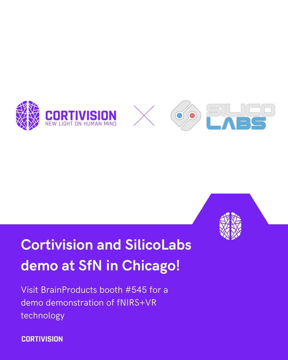 CortiVision sp. z o.o. (@cortivision) on Twitter photo Join us at #SfN in Chicago! 🧠
Visit <a href="/Brain_Products/">Brain Products</a> booth #545 on Oct 7 at 11 AM for a live demo of Photon Cap fNIRS in an interactive VR experience, showcasing the results of our new partnership with <a href="/SilicoLabs/">SilicoLabs - Capture Behaviour</a>.
Don’t miss this exciting look into cognitive neuroscience! Join us at #SfN in Chicago! 🧠
Visit <a href="/Brain_Products/">Brain Products</a> booth #545 on Oct 7 at 11 AM for a live demo of Photon Cap fNIRS in an interactive VR experience, showcasing the results of our new partnership with <a href="/SilicoLabs/">SilicoLabs - Capture Behaviour</a>.
Don’t miss this exciting look into cognitive neuroscience!