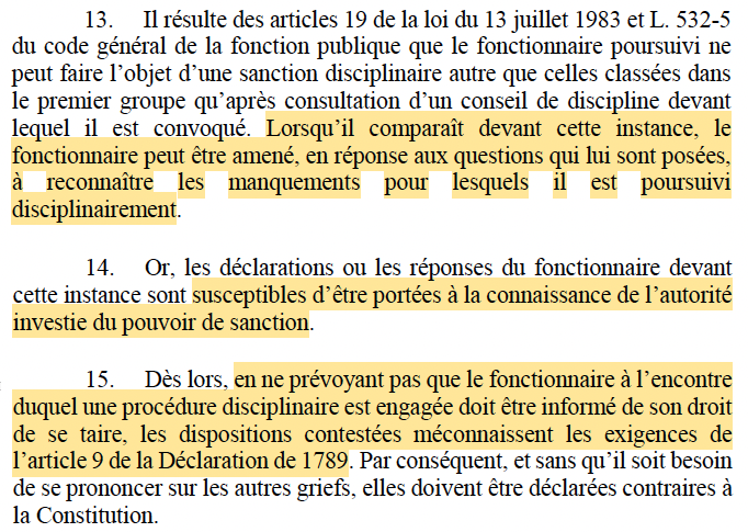 N_Hervieu's tweet photo. Droit de se taire : Le @Conseil_constit censure le fait que les fonctionnaires ne sont pas informés du droit de se taire lors d'une procédure disciplinaire.

Encore un progrès considérable du droit de se taire. Ici, en droit de la fonction publique.

=> https://t.co/aLbIBUxth4 https://t.co/caRPeogGV4