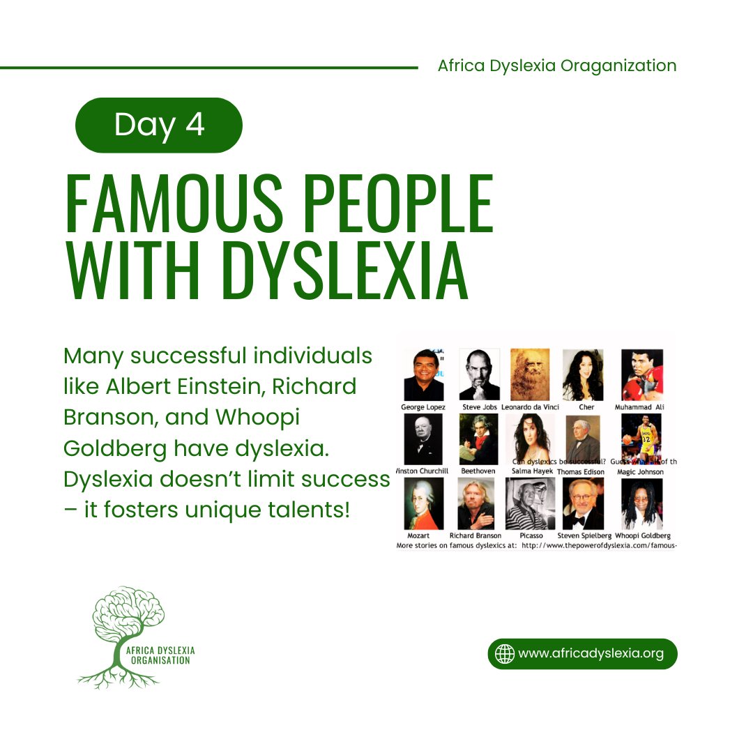 Did you know that dyslexia doesn't limit success but rather fosters unique talents?  Let's continue supporting children with dyslexia to realise their full potential.
 #Knowdyslexia #DyslexiaAwarenessMonth 
#Africadyslexia