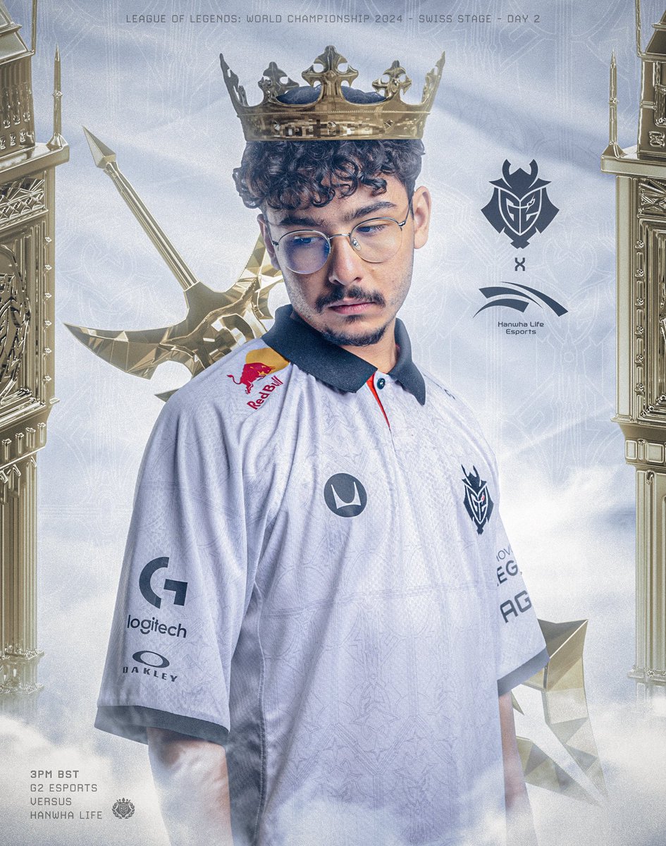DAY TWO OF SWISS STAGE 🇨🇭 

Game 🖥️ : <a href="/G2League/">G2 League of Legends</a> v <a href="/HLEofficial/">Hanwha Life Esports</a> 
Time ⏰: 3pm BST 
Host 👩🏼‍💻 : <a href="/Mr_SquiddyRL/">Mr. Squiddy</a> 

Can we score another clean game? It will definitely be a banger!