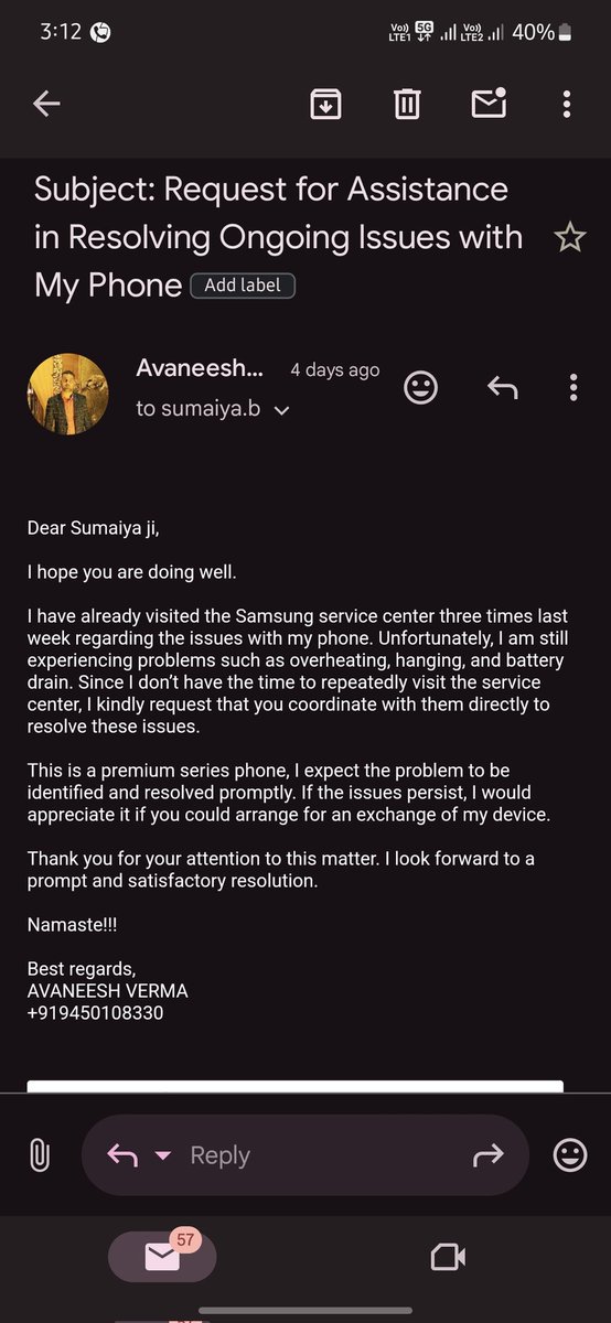 This is a samsung india bad experience service
