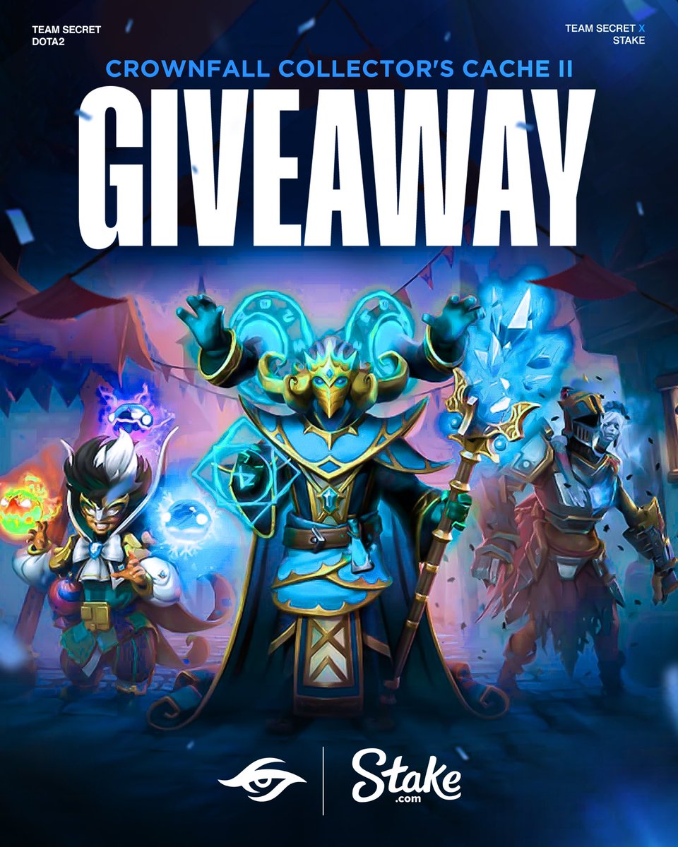 Crownfall Collector's Cache II is out. TIME FOR A GIVEAWAY! 

Today we are giving away 8x Collector's Caches to 2 lucky ones 🥳

To enter:
✅ Follow <a href="/teamsecret/">Team Secret</a> &amp; @stake
🔁 Like and retweet 

Winners will be contacted in 5 days, good luck 💙