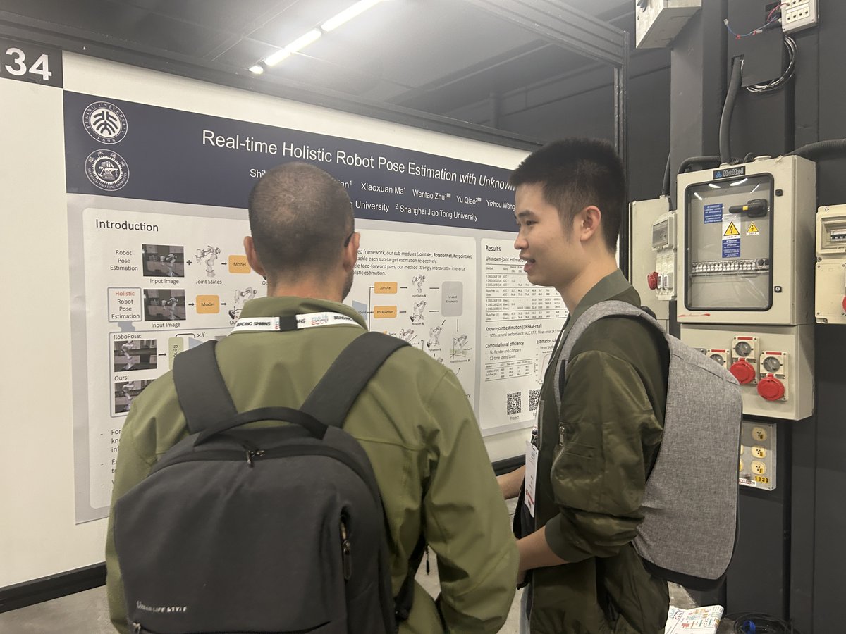 OliverBan2's tweet image. Stoked to have presented our #ECCV2024 paper "Real-time Holistic Robot Pose Estimation with Unknown States" @eccvconf. We estimate camera-to-robot pose without known GT joint states as additional inputs. Instead, we estimate both robot pose and joint states holistically (p1).
