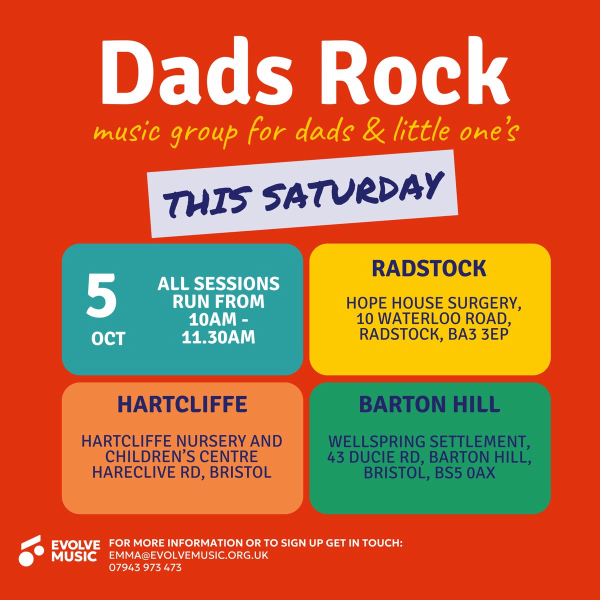 evolvemusicuk's tweet image. Join us tomorrow for Dads Rock! Book your free place now: evolvemusic.org.uk/whats-on/list/…

#bristol #radstock #hartcliffe #bartonhill