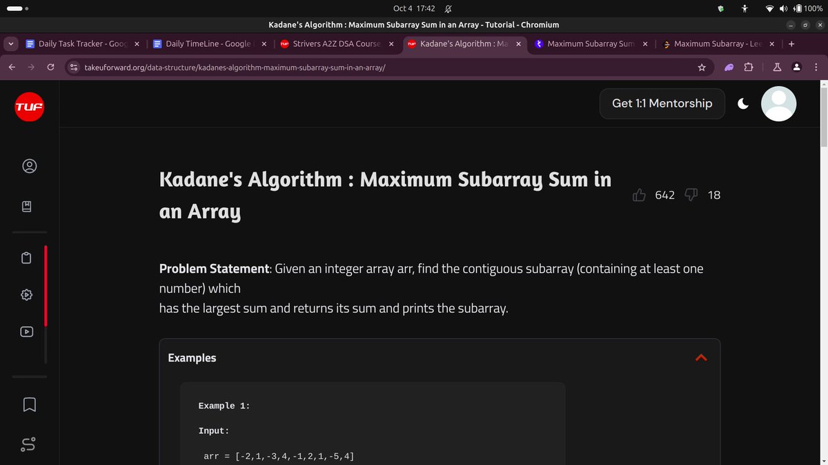 TusharS91319723's tweet image. 🚀 Day 5 of my #100DaysOfCode challenge! Today, I learned about Kadane's Algorithm and how to find the maximum subarray sum. 💡 Super useful for optimizing array problems!
Let’s connect and share insights! 💪
#DSA #KadanesAlgorithm #Coding #ProblemSolving #Learning
