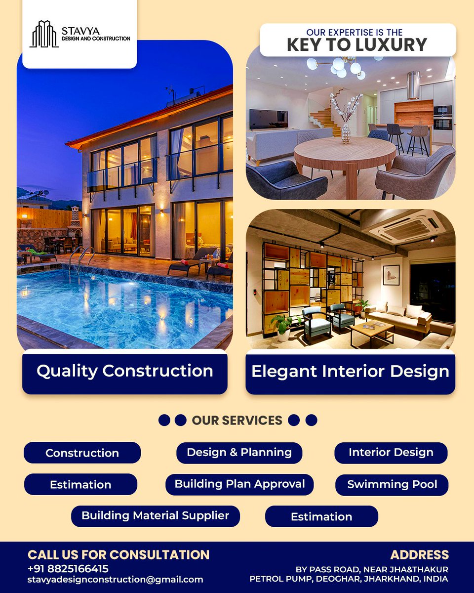 StavyaDesign's tweet image. Enhance your lifestyle with Stavya&apos;s luxurious design and construction services. We create spaces that radiate elegance and sophistication from breathtaking interiors to exquisite exteriors. 

Book a free consultation with us : 088251 66415

#Construction   #architecture