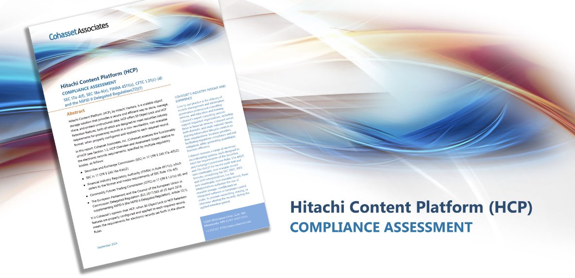 brookeohare's tweet photo. Accountability is key when billions are at stake. Cohasset Associates confirms Hitachi Content Platform’s compliance with SEC, FINRA, CFTC, and MiFID II mandates. Learn how HCP safeguards against fraud and mismanagement:

https://t.co/7YszutuDg6 https://t.co/9vj2Q2ryCw