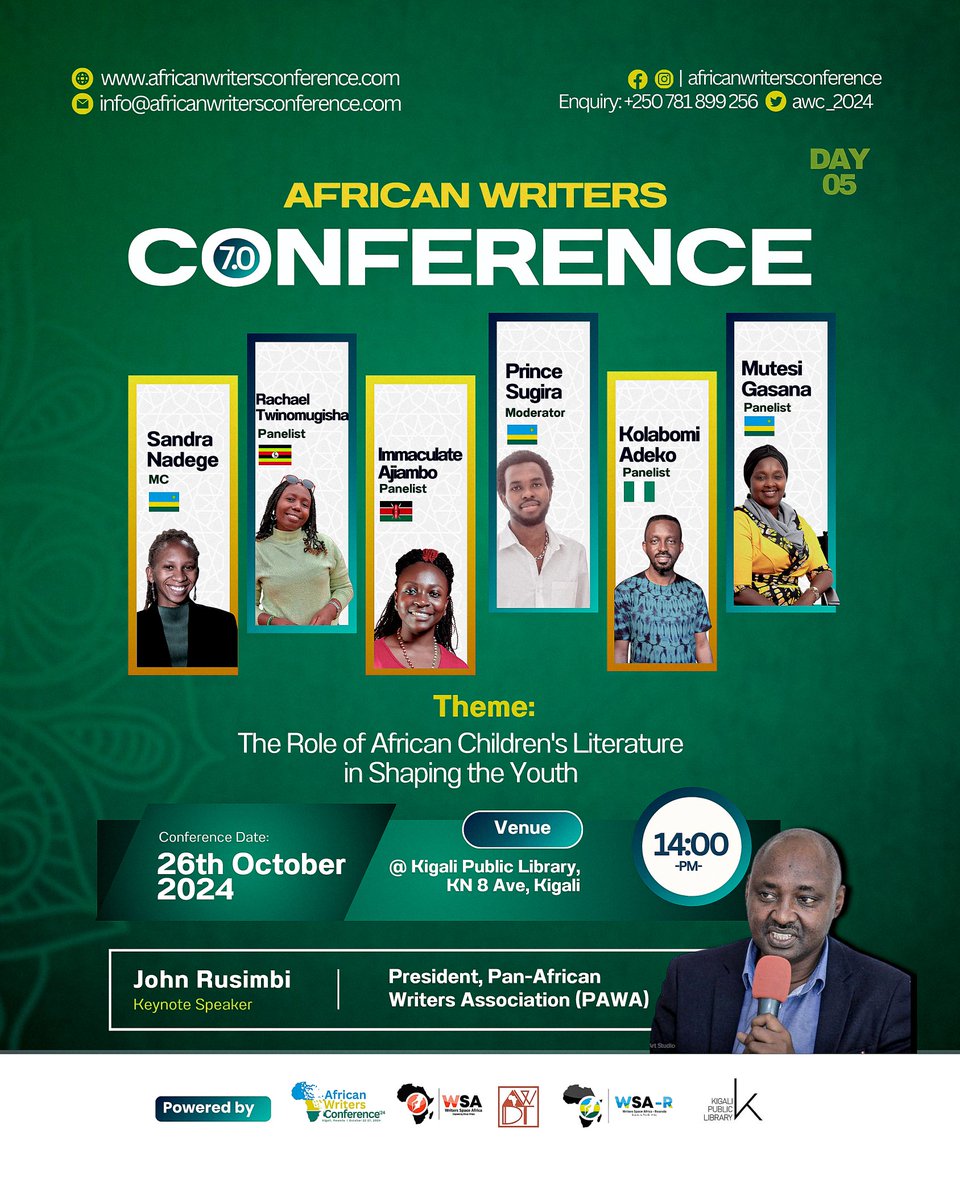 AWC_2026's tweet photo. We have curated wholesome activities that will make this year's African Writers Conference an unforgettable experience for all attendees.
Don't sit this one out. Be there!
#awc2024
#countingdown
#writingcommunity
#writersconference
#programmeoutline
#Rwanda https://t.co/ZSb90lOiHI