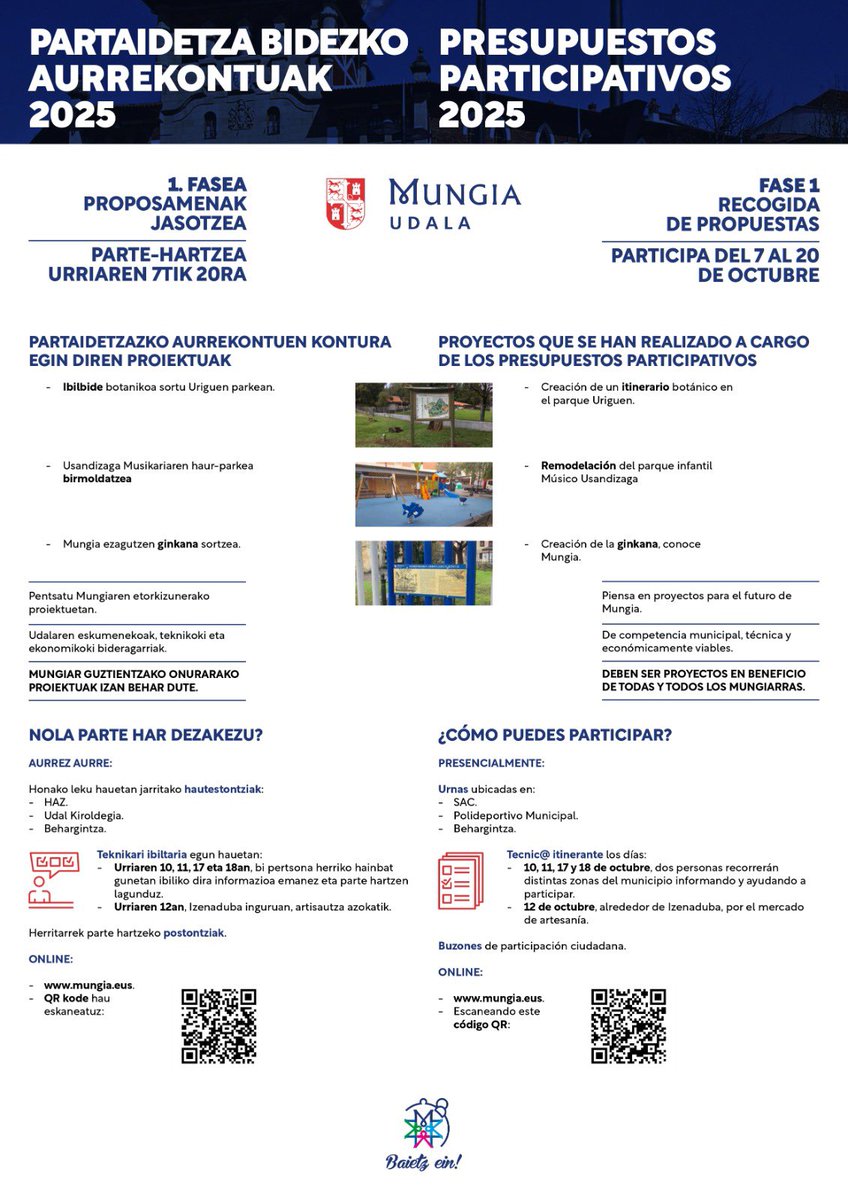 MungiaUdala's tweet photo. 🗳 PARTAIDETZA BIDEZKO AURREKONTUAK 2025 🗳

👉 Urriaren 7tik 20ra arte zuen proposamenak aurkeztu ditzakezue.

📍 Aurrez aurre: HAZen, Udal Kiroldegian eta Behargintzan
📧 Online: https://t.co/zgOabueXWf

ℹ️ https://t.co/uQ300PrefK https://t.co/00X3LF6vtx