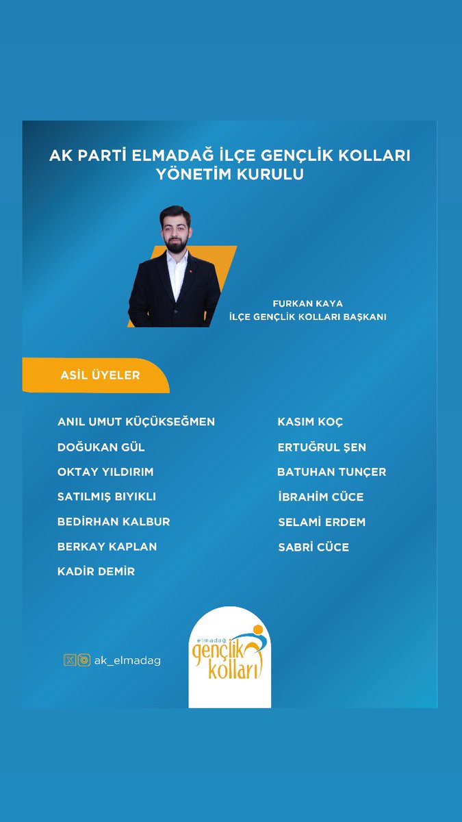 Ak Gençlik Elmadağ (@ak_elmadag) on Twitter photo Yeni Yönetim Kurulumuz Hayırlara Vesile Olsun
“Elmadağ İçin Yükselme Vakti”
<a href="/eyupkadirinan/">Eyyüp Kadir İnan</a>
<a href="/avyusufibis/">Yusuf İBİŞ</a>
<a href="/efedemirhann/">Ülkü Efe Demirhan</a>
<a href="/akgenclikankara/">AK Gençlik Ankara</a>
<a href="/yusufteceren06/">Yusuf TECEREN</a> Yeni Yönetim Kurulumuz Hayırlara Vesile Olsun
“Elmadağ İçin Yükselme Vakti”
<a href="/eyupkadirinan/">Eyyüp Kadir İnan</a>
<a href="/avyusufibis/">Yusuf İBİŞ</a>
<a href="/efedemirhann/">Ülkü Efe Demirhan</a>
<a href="/akgenclikankara/">AK Gençlik Ankara</a>
<a href="/yusufteceren06/">Yusuf TECEREN</a>