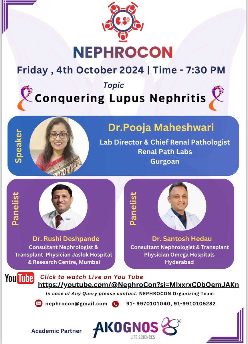 Nephrocon (@nephrocon) on Twitter photo Happening Today
Join us as we discuss about
Conquering #lupusnephritis with Dr Pooja Maheshwari, <a href="/RenalPathLabs/">Renal Path Labs</a> Dr Rushi Deshpande, Dr Santosh Hedau at 7:30PM IST #LupusNephritis Happening Today
Join us as we discuss about
Conquering #lupusnephritis with Dr Pooja Maheshwari, <a href="/RenalPathLabs/">Renal Path Labs</a> Dr Rushi Deshpande, Dr Santosh Hedau at 7:30PM IST #LupusNephritis