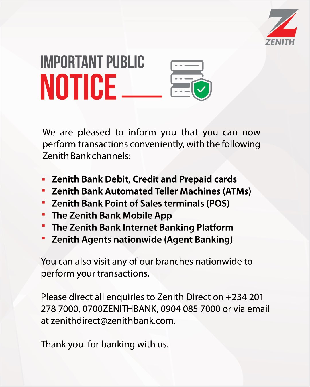 Zenith Bank on X Important Public Notice ZenithBank InYourBestInterest https t Wn3DOInDDm X