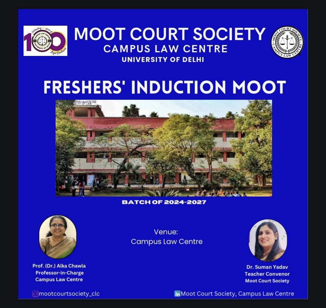 Moot Court Society, Campus Law Centre is organising the Freshers' Induction Moot for inducting students from the batch of 2024-2027 into the society on 5th of October, 2024. More than 600 first year students have registered for the event.
