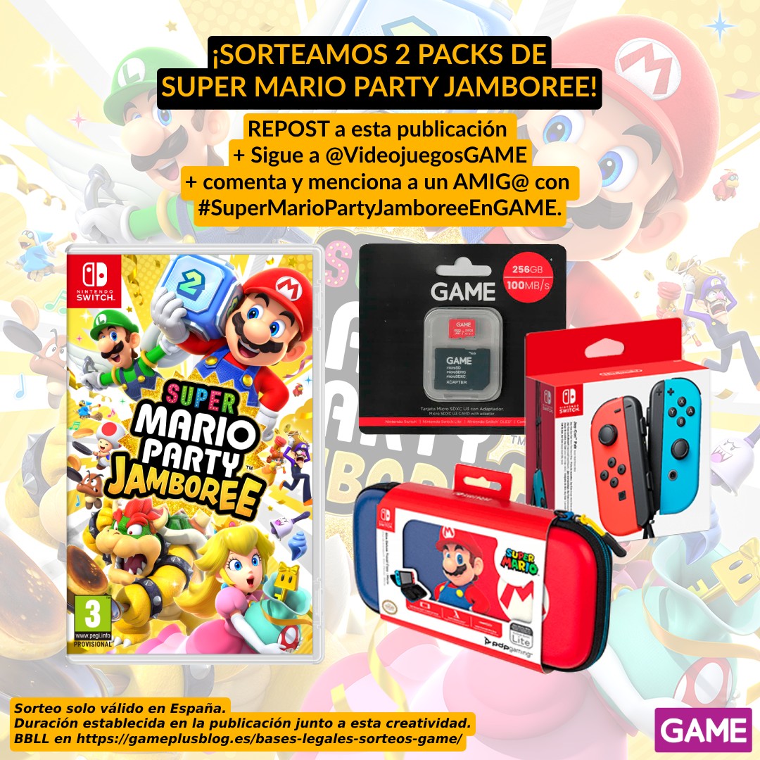 🎉 ¡Sorteamos 2 packs de SUPER MARIO PARTY JAMBOREE! 🎉

🔁 REPOST a esta publicación
👥 Sigue a @videojuegosGAME
💬 Responde usando #SuperMarioPartyJamboreeEnGAME y menciona a un AMIG@
⏱ Participa SOLO HOY hasta las 23:59

Resérvalo en GAME ➡ ow.ly/6koX50SNTwz