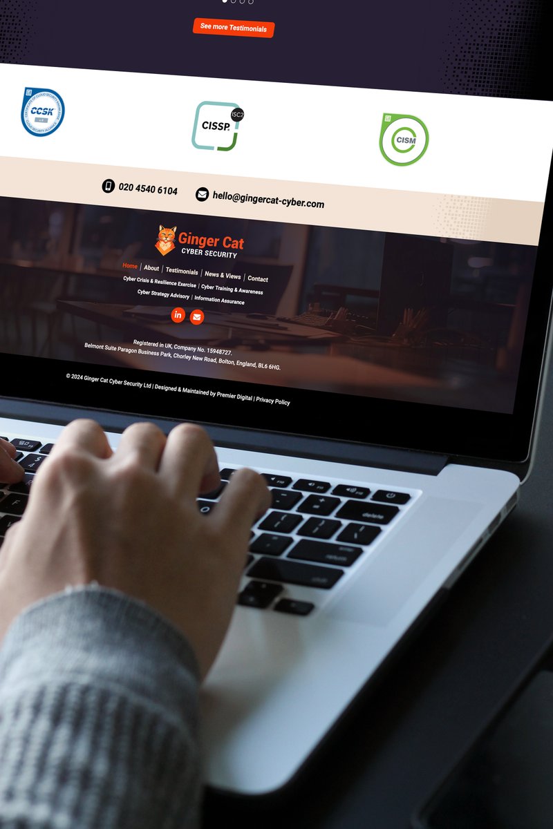 PremDigitalWeb's tweet image. Ginger Cat Cyber Security Website Now Live – Offering Expert-Led Cybersecurity Services Locally and Nationally with Decades of Specialised Experience 👉 gingercat-cyber.com #WebDesignAgency #WebDesign #Branding  #GraphicDesign #WebDesigners Visit premierdigital.net