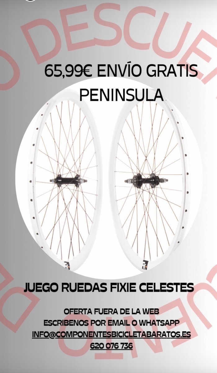 componentesbici's tweet photo. 🚴‍♂️ ¡LIQUIDAMOS STOCK DE RUEDAS FIXIE! 🚴‍♀️

¿Buscas ruedas nuevas para tu fixie? 📢 ¡Aprovecha la oportunidad!🤩

👉 Solo venta fuera de la web. 📝 Para más información o hacer tu pedido, contáctanos:

📧 Email: info@componentesbicicletabaratos.es
📱 WhatsApp: 620076736

💨 ¡Corre! https://t.co/fI2u97f72k