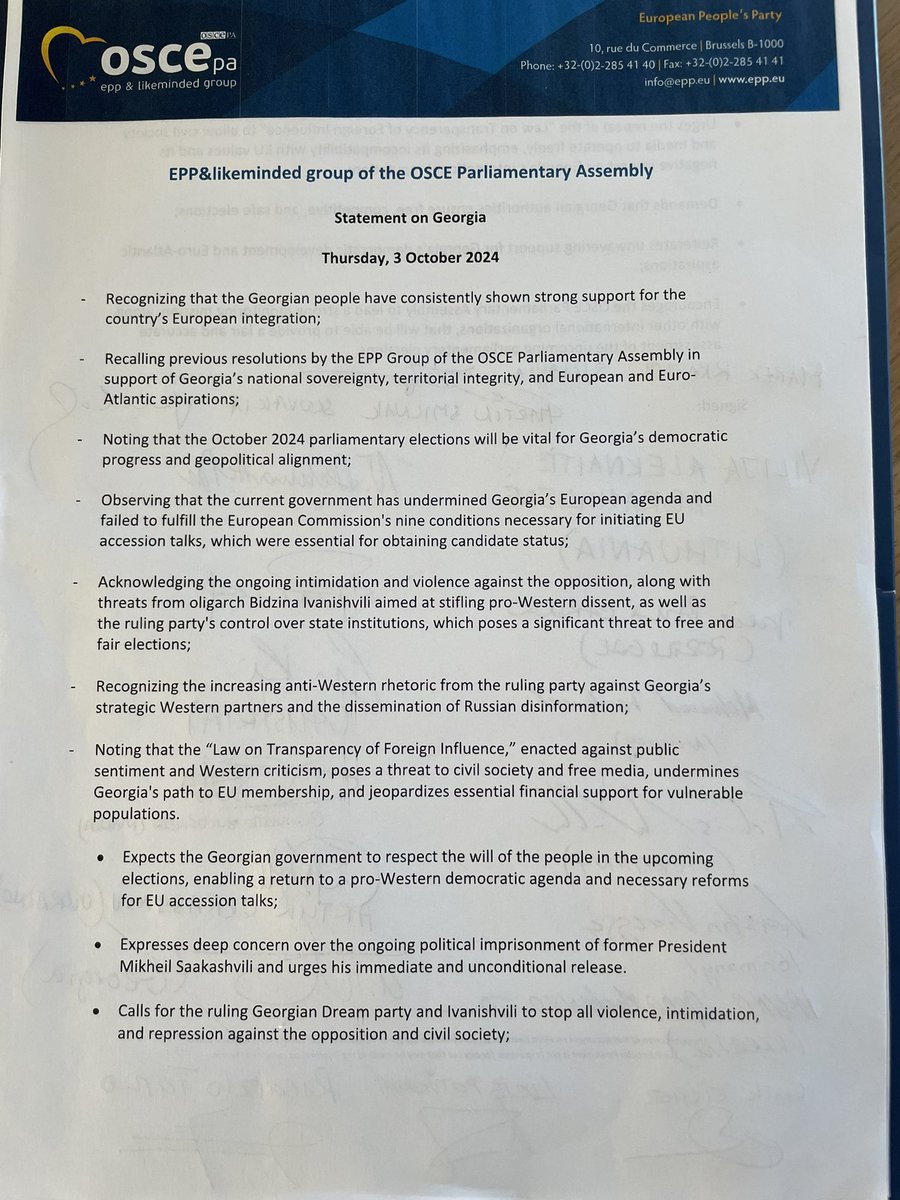 EPP_OSCEPA's tweet image. @EPP&amp;amp;likeminded group led by @VilijaAleknaite met in Dublin during the @OSCEPA Autumn Meeting, discussed many challenges of the #OSCE region. Finally, ahead of crucial elections in Georgia, the following statement was issued👇🏻