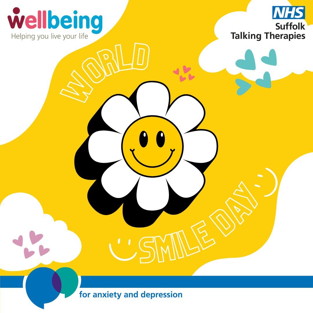 Today is World Smile Day🌞

Spend some time today doing the things that make you smile, and spread that positive joy to all your friends, family, colleagues and passers by 😊

#worldsmileday #smile #keepsmiling #mentalhealthsupport #mentalhealthmatters #wellbeing #suffolk