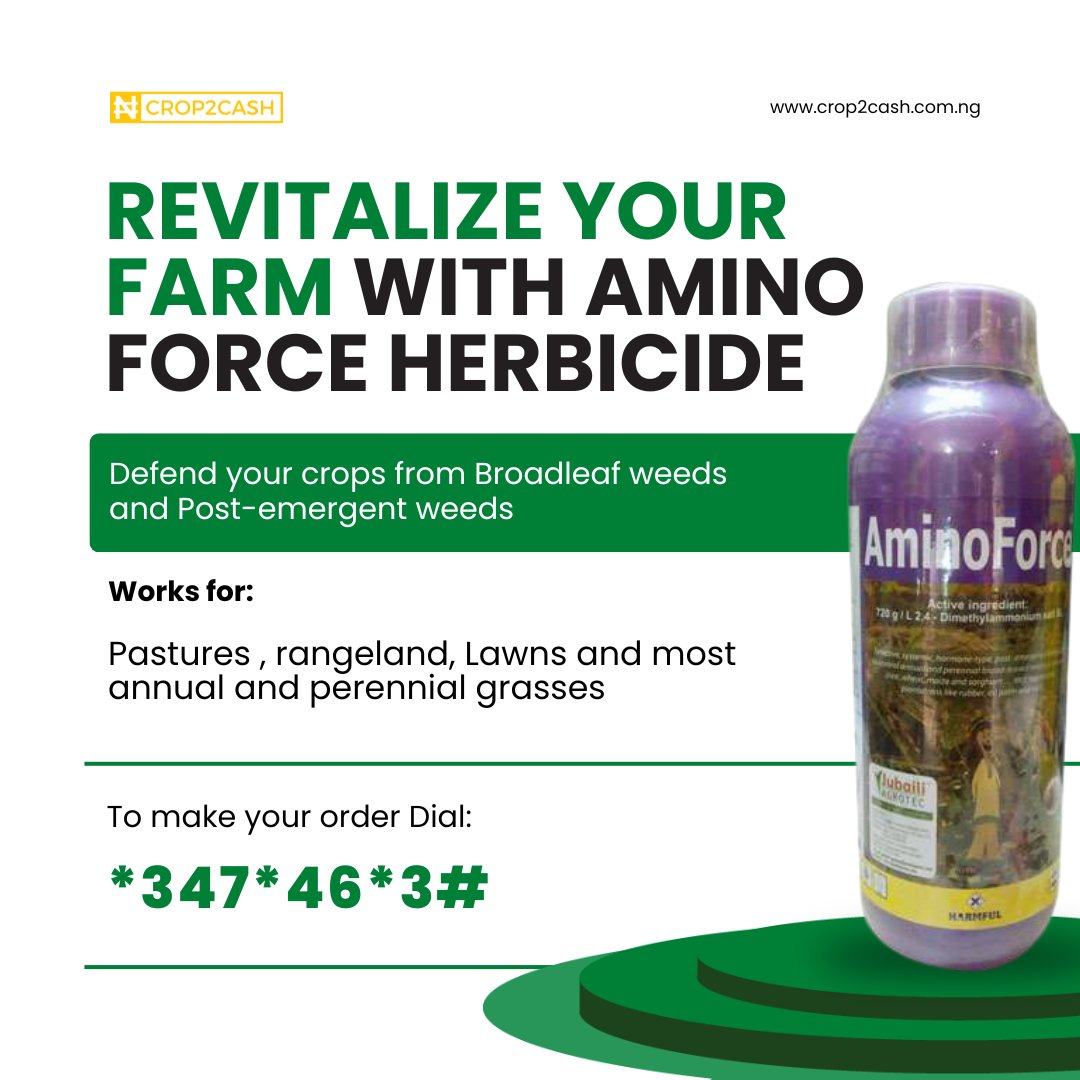 Aminoforce Herbicide delivers quick and reliable control of tough grasses and weeds on your farm. Perfect for grains, fruits, and plantation crops. Boost your yield with Aminoforce! 
Dial *347*46*3# to place your order now.