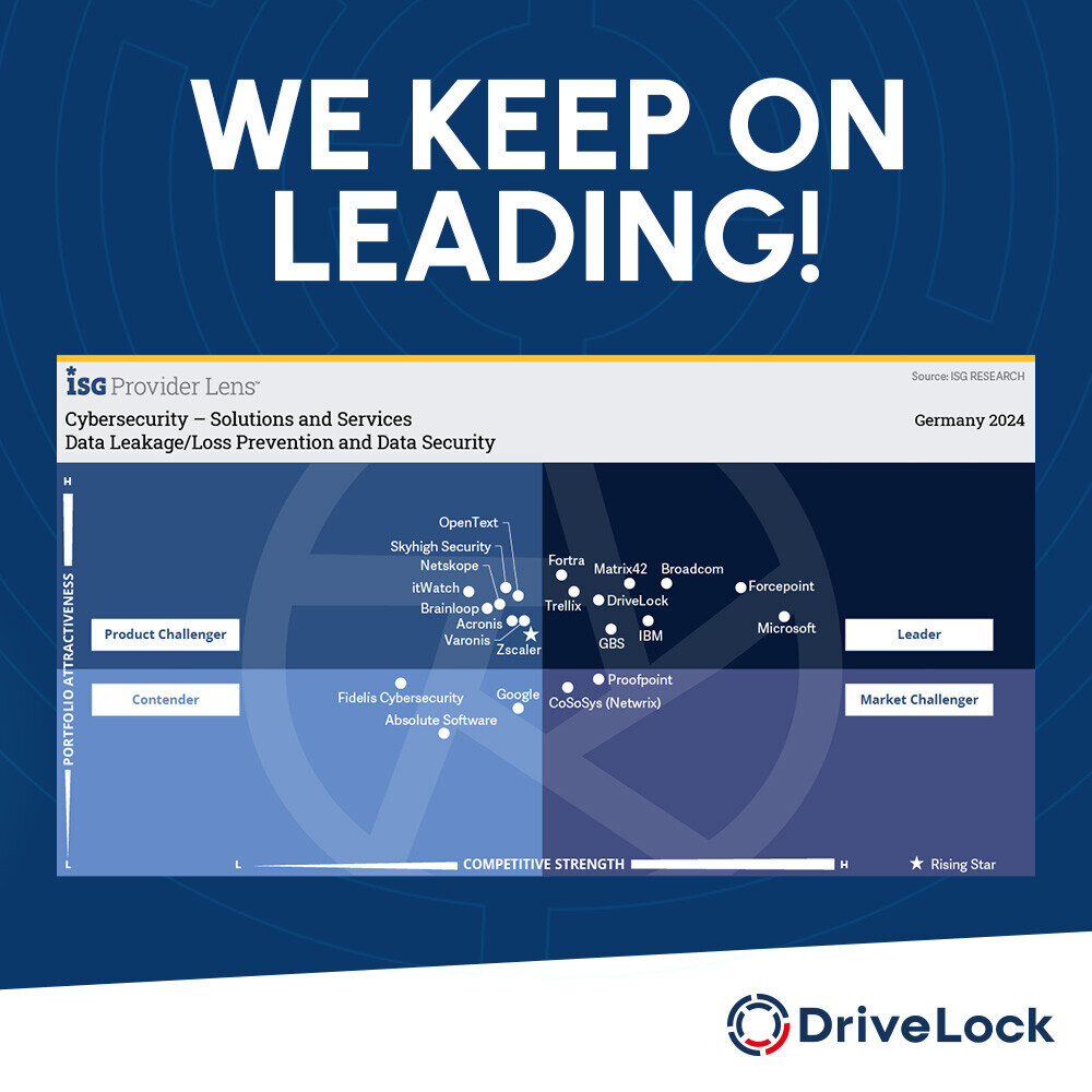 DriveLockGlobal's tweet photo. Proud to be named a Leader in ISG Provider Lens™ 2024 for Data Leakage/Loss Prevention! 🚀 Our mission: protect data, build trust, and ensure compliance with “Made in Germany” solutions. 👉https://t.co/WYhwH8UVuA

#CyberSecurity #DataProtection #ISGAward #Innovation #DriveLock https://t.co/mfV0K5D6Af