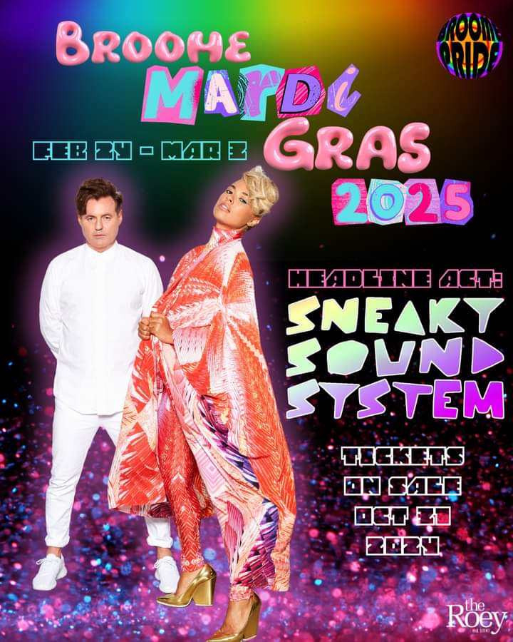 We are thrilled that Broome Mardi Gras will be returning to Broome in 2025 from Feb 24 - March 3rd. The headline act will be Sneaky Sound System! Tickets go on sale October 31st!  #broomepride broomepride.com/2025-mardi-gras
If we can help you plan your visit, reach out!
